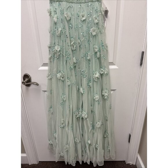 Mac Duggal Size 6 Mint Green 70275 Lace Up Back Floral Appliqué Beads Gown Dress - Picture 7 of 11